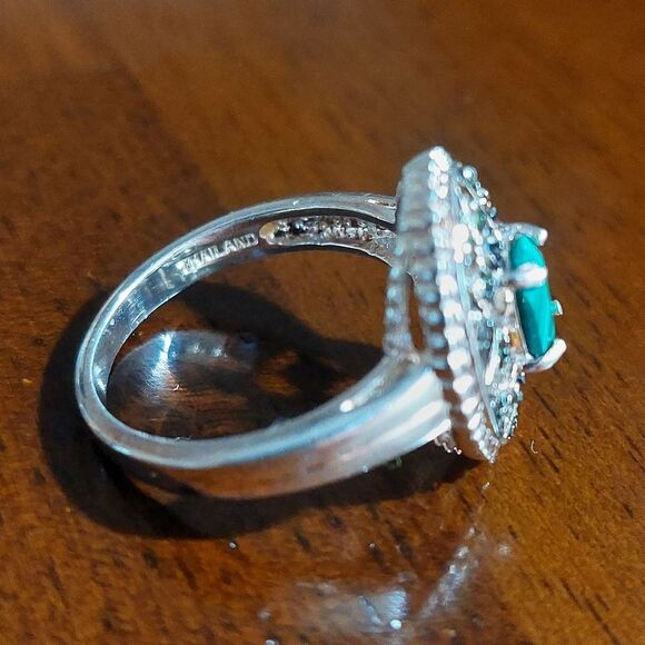 Malachite / Green Moissanite Crystals Oval Filigree Sterling Silver Ring Size 8 - Picture 5 of 6